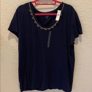 NWT Loft Navy top with beaded neck detail